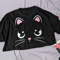 New With Tags Crop Top Black Cat Kitty Shirt Tshirt