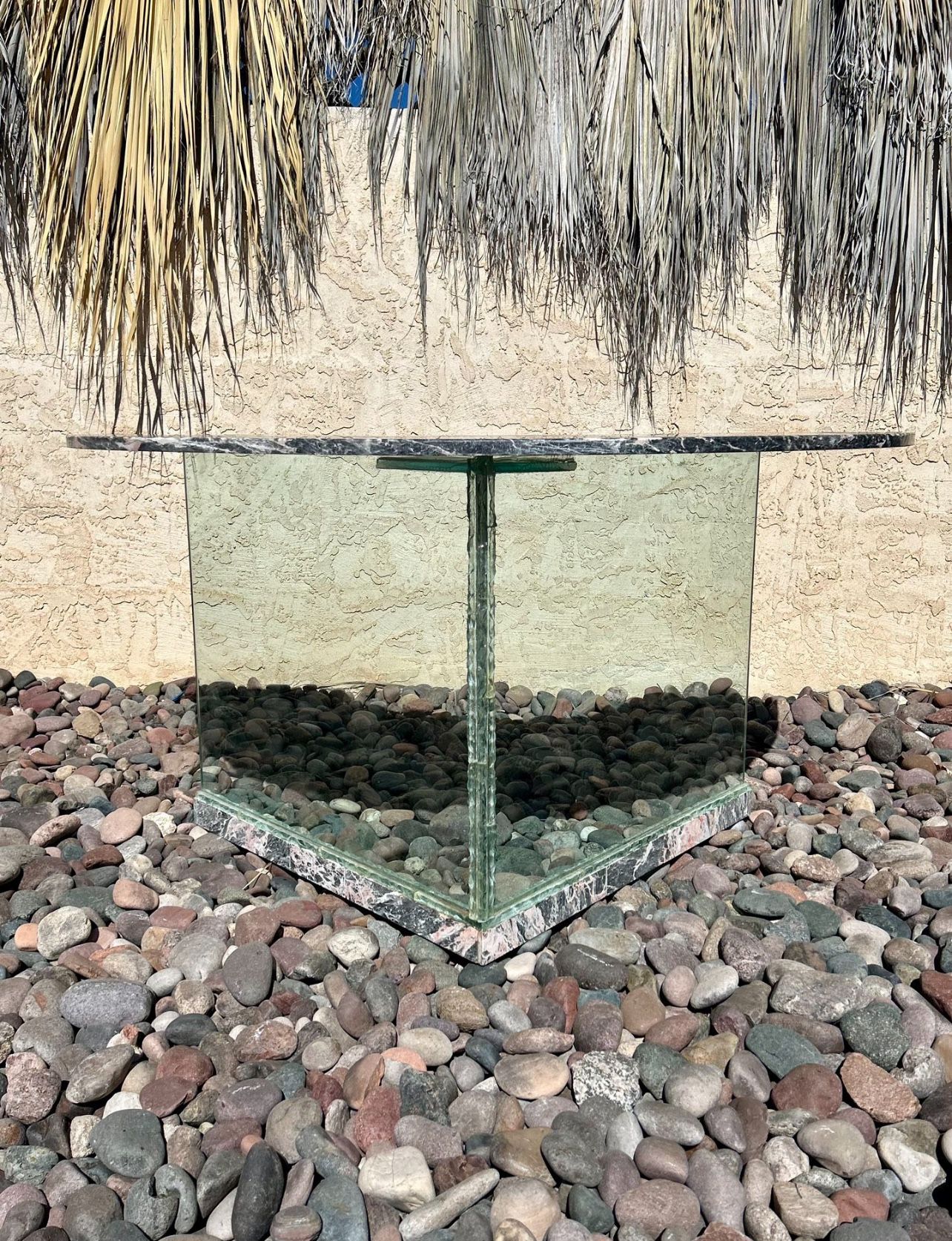 Custom L Shape Glass Base with Curved Granite Top & Bottom Trim Dry Bar