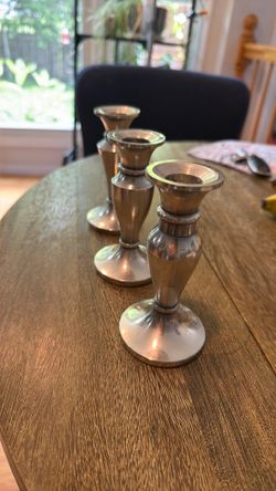 3 Restoration Hardware  pewter tone candle holders