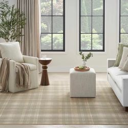 New, Nourison Grafix Plaid Olive 7'10" x 9'10" Area Rug, Easy Cleaning, Non Shedding
