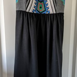 Embroidered Beach Dress / multicolored  Aztec with solid back and skirt Black. Size large
