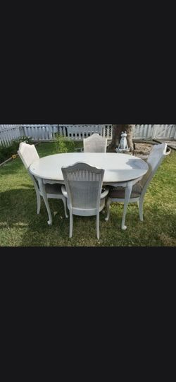 Vintage French Provincial Dining Table & 4 Cane-Back Chairs