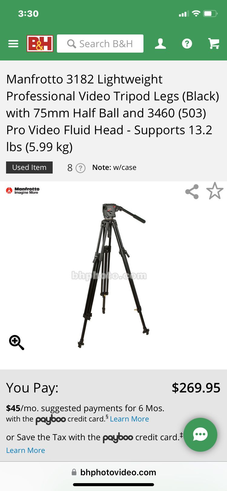 Manfrotto 3182 Lightweight Professional Video Tripod Legs (Black) with 75mm Half Ball and 3460 (503) Pro Video Fluid Head 