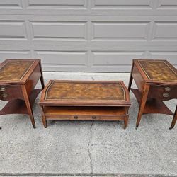 *MAHOGANY* Leather Top Coffee Table & Side Tables