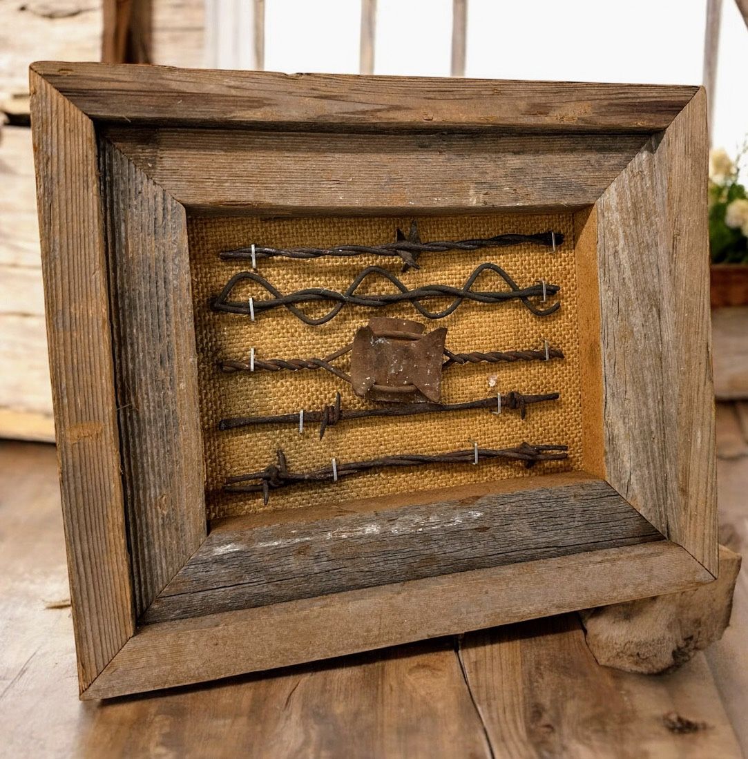 Mitchell B Smith Antique Barbed Wire Picture Shadow Box Rustic Folk Art