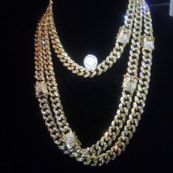 Rapper Stack 3pc Lab Diamond Two 26" Long &  One 18" Shorty Cuban Link Chains Set 💎🧊🎶🥰 