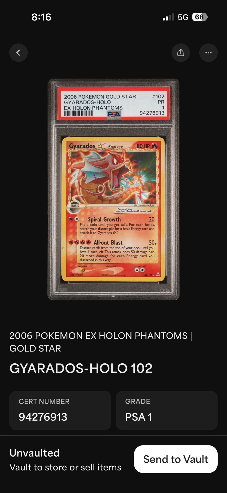 Pokemon Gold Star Gyarados PSA 1