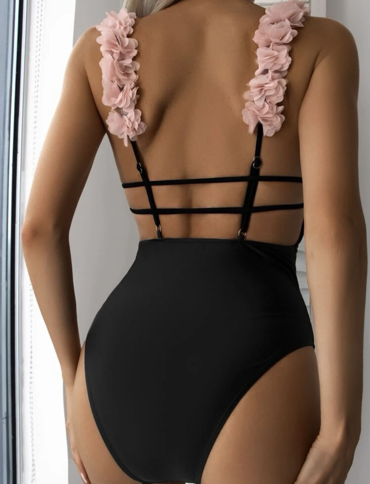 Solid Flower Decor One Piece Swimsuit