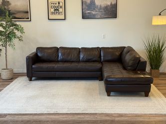 Natuzzi dark brown leather sectional couch delivery available