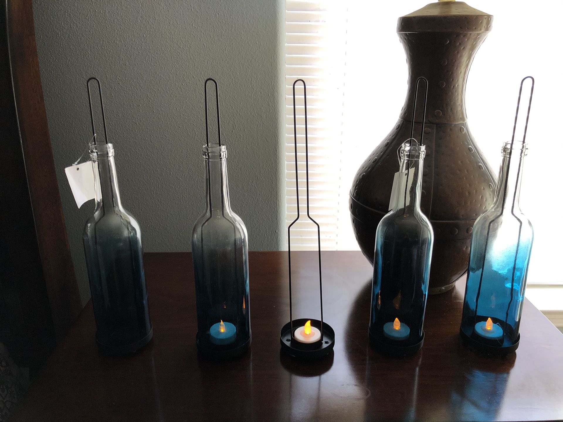 Ombré blue bottle lantern set