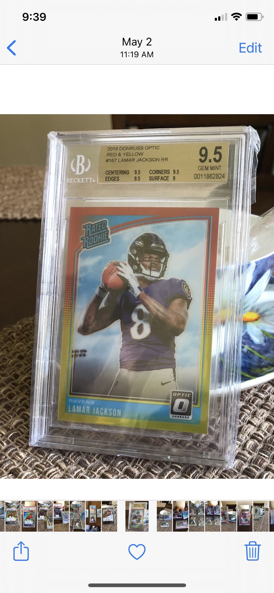 2018 donruss optic red & yellow lamar jackson BGS 9.5 Rookie