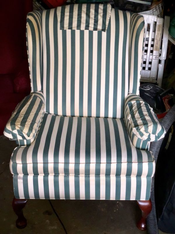 Green White Striped Fabric Wingback Sofa Chair For In North Green White Striped Fabric Wingback Sofa Chair
