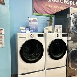 LG Washer And Dryer With Pedestals White