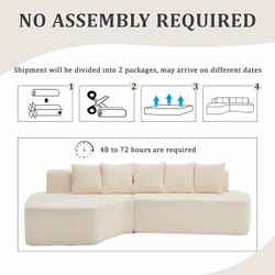 Brand New Inbox !Cream Boucle Sectional Sofa No Assembly