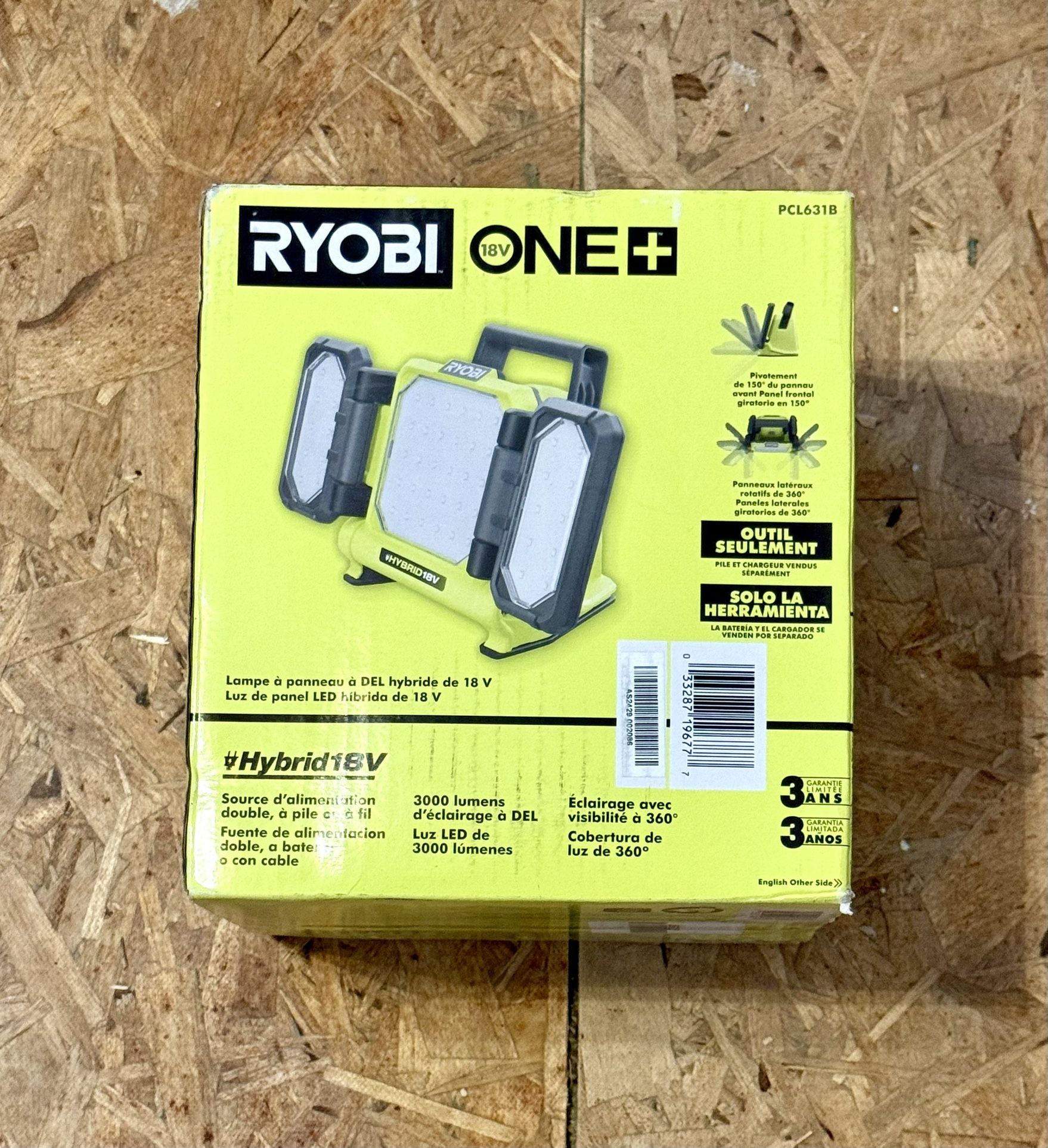 Ryobi 18V 3000 Lumens Cordless Hybrid Bright LED Panel Light Tool Only