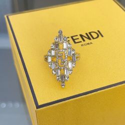 Fendi Rhombus Crystal Ring Silver Women