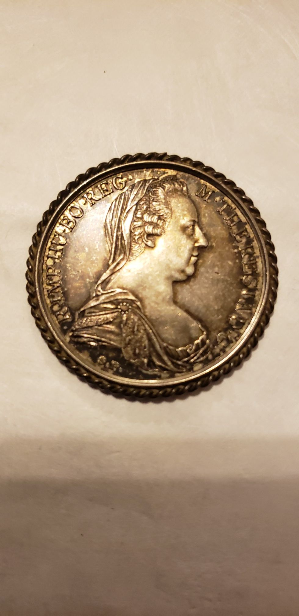 Silver 1780-SF Austria, X Thaler Coin in Bezel