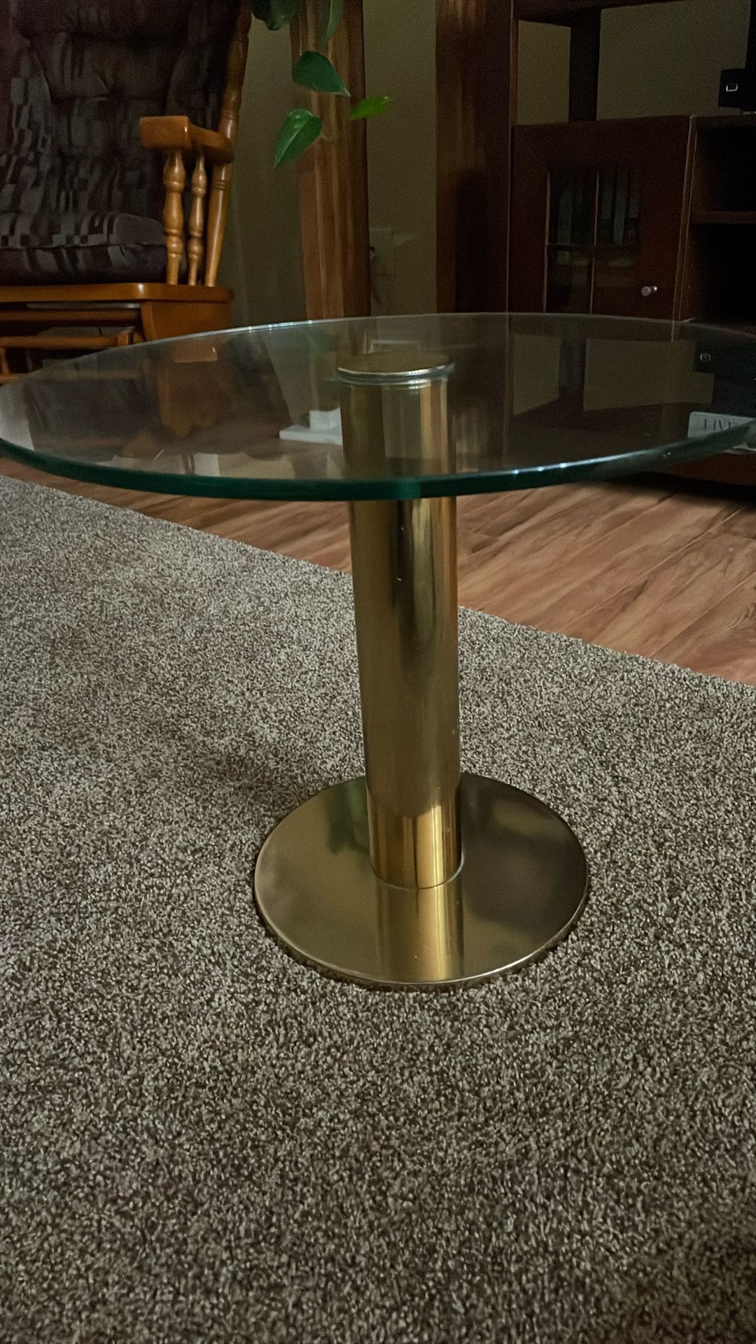 Glass and brass round end table