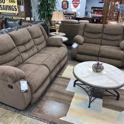 Tulen Chocolate Reclining Living Room Set / couch /Sofa and Loveseat 