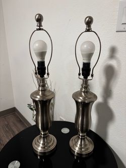 Pair of Brushed Nickel Table Lamps