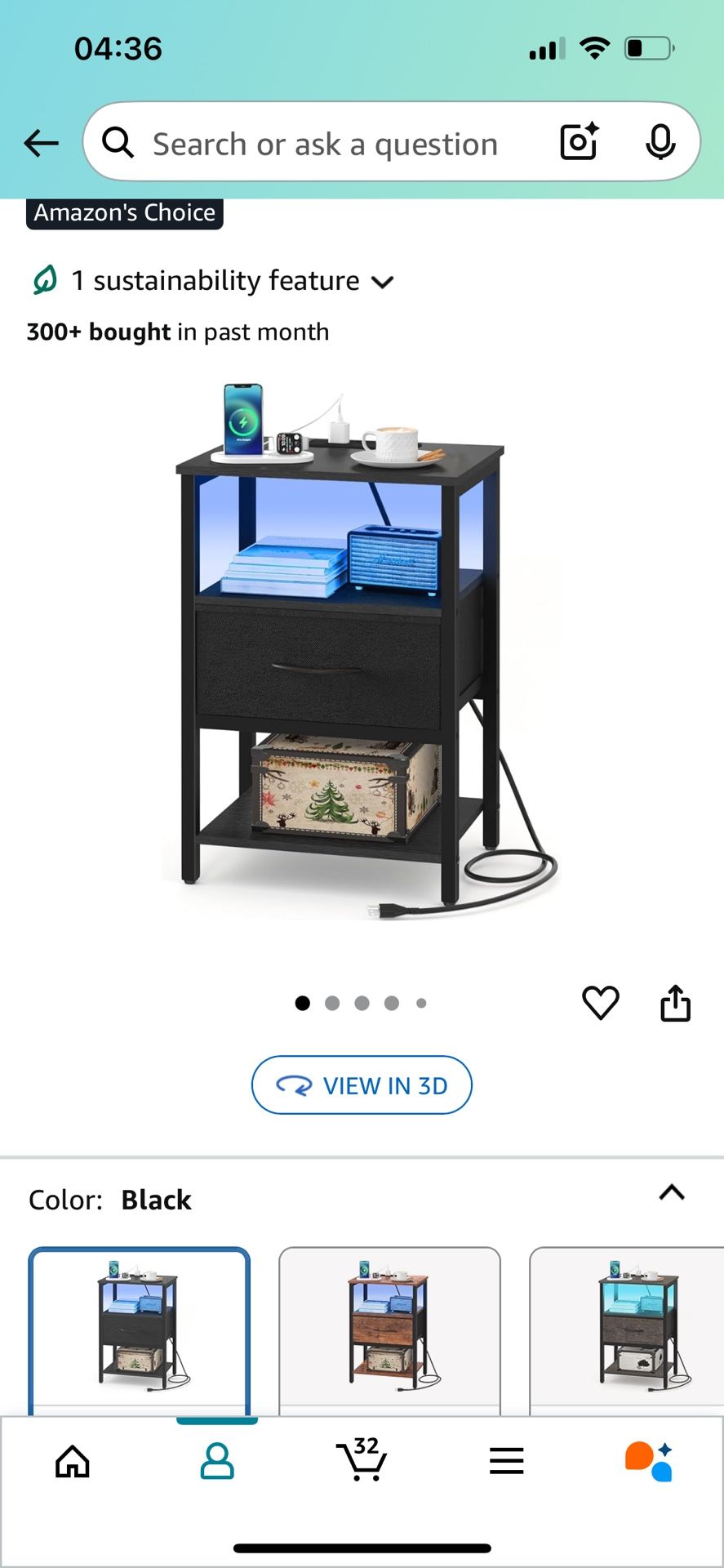 Yoobure Side Table with Storage, LED Night Stand with Charging Station, End Tables Living Room, Nightstand for Bedroom with Adjustable Fabric Drawer,