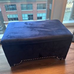 Navy Velvet Storage Ottoman