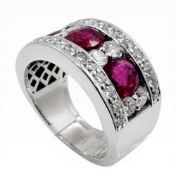 14K White Gold Band with 3 Oval Rubies and Diamonds. (Size 6.00)
