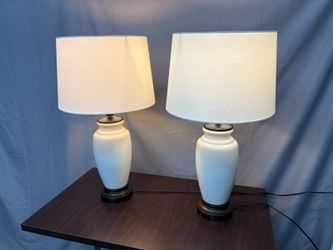 White Glazed Ceramic Gourd Table Lamp w/ White Shade (Set of 2)