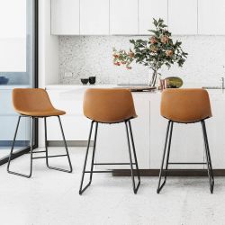 Whiskey Brown Faux Leather Bar Stools