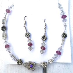 Flower Choker Necklace And Earring Set