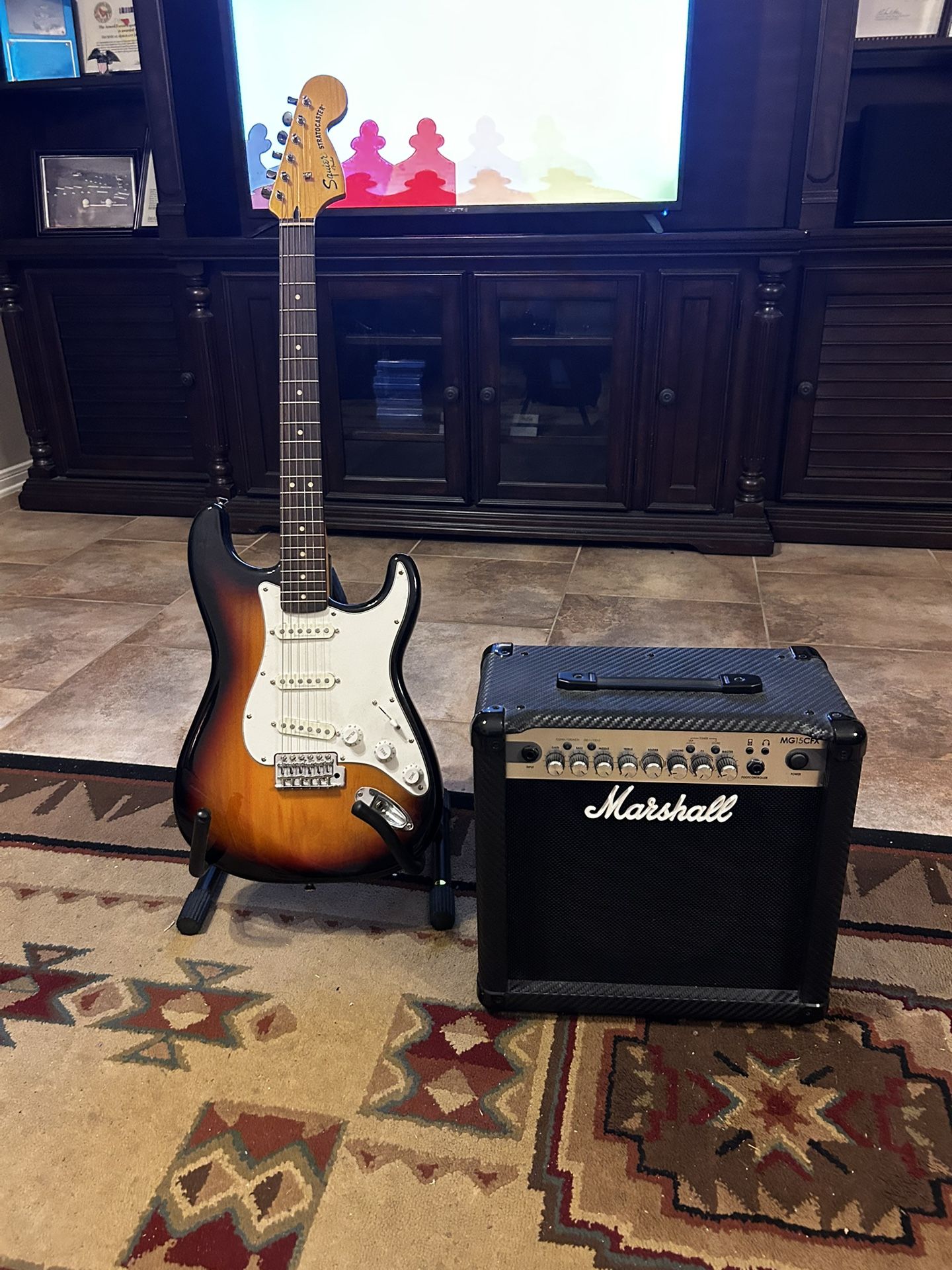 Fender Squire Stratocaster Guitar and Marshall Amp