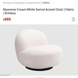 Zuo Living Room  Accent Chairs Myanmar Cream White Swivel Accent Chair