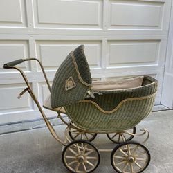 Antique Wicker Childs Baby Buggy 