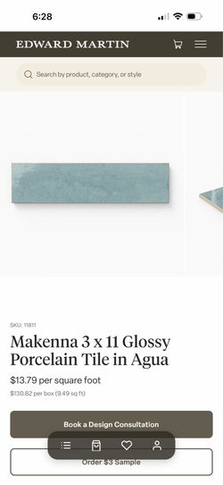 Edward Martin 50 Sq. Ft. Makenna 3x11 Glossy  Porcelain Tile – Aqua – New