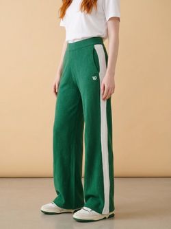 Wilson jungle green knit pull on wide leg pants with white side strip, size M