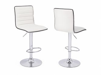 Modern Adjustable Bar Stools (Set of 2) – White Faux Leather w/ Chrome Base (Swivel)