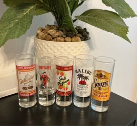 5 Shot Glass Of Different Brand Of Alcohol