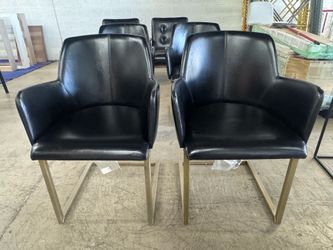 2 or 4 Black SunPan Leather Chairs w/ Brushed Brass Legs (Pair for $160, 4 for $320)