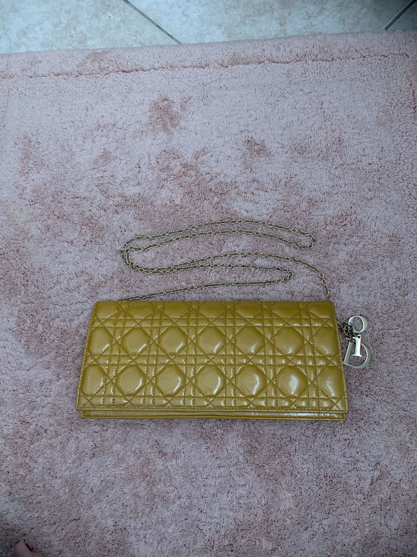 CHRISTIAN DIOR Beige Quilted Cannage Patent Leather Lady Dior Clutch Bag