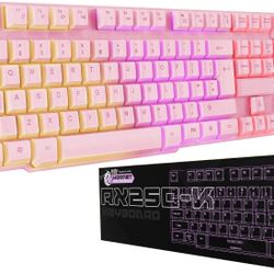 Orzly Pink Gaming Keyboard RGB USB Wired Rainbow Keyboard Designed For PC Gamers, PS4, PS5, Laptop, Xbox, Nintendo Switch, RX-250 Hornet Edition