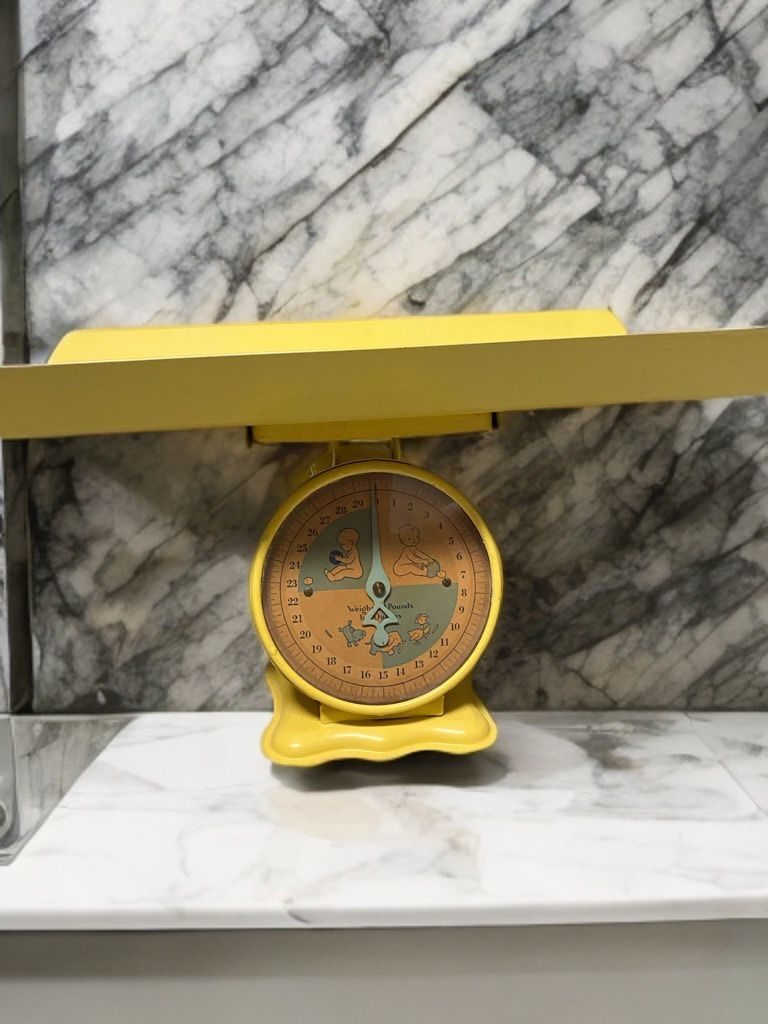  Canary Yellow Vintage Metal Baby Scale