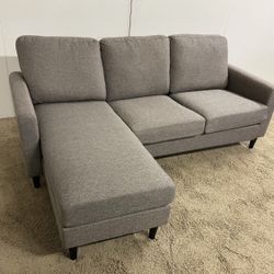 Gray Beckie Mid Century Modern 82” Sectional Sofa with Reversible Chaise by Dorel Living