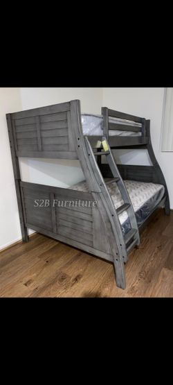 Twin Full Size Grey Bunkbed With Ortho Mattress Included 