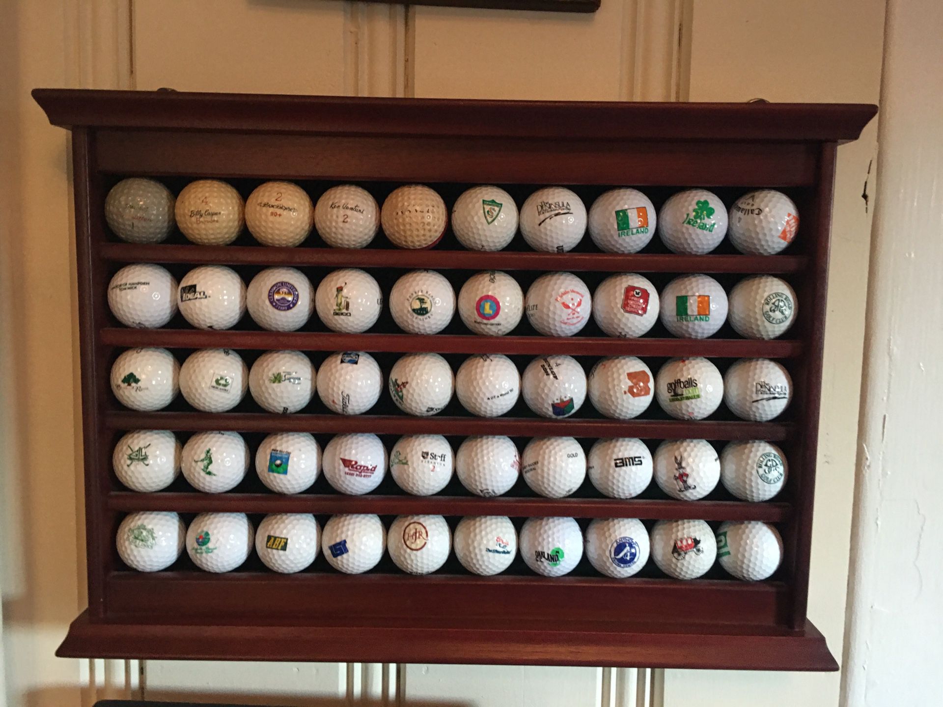 50 Golf Ball Collection And Rack. Collectors Items