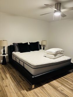 Copenhagen IQ Bed Genuine Leather and Chrome Bed Serta Mattress