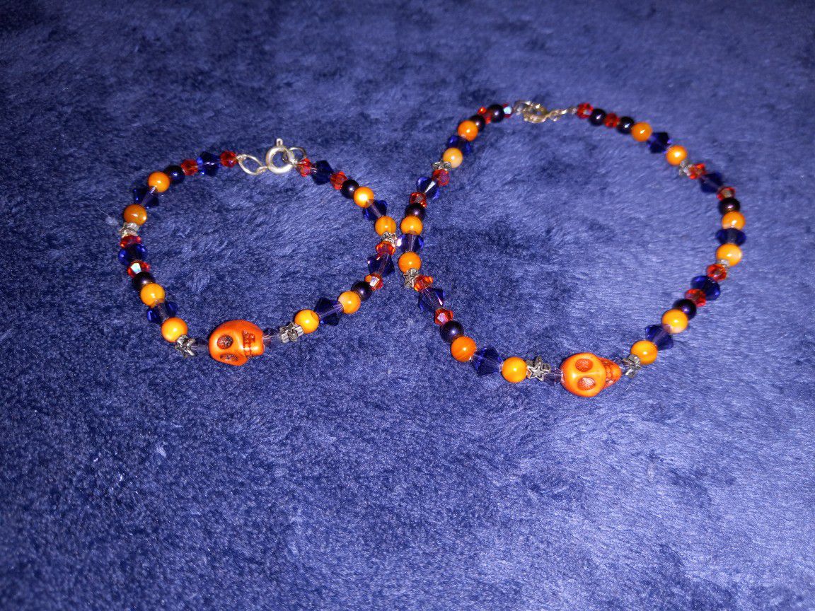 Orange Skull Bracelet And Anklet 