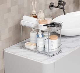 New 2 Pack Large Pull Out Bathroom Organizers and Storage,2 Tier 12.8″ Tall Sliding Kitchen Under Sink Organizer for Cleaning Products Storage,Acrylic