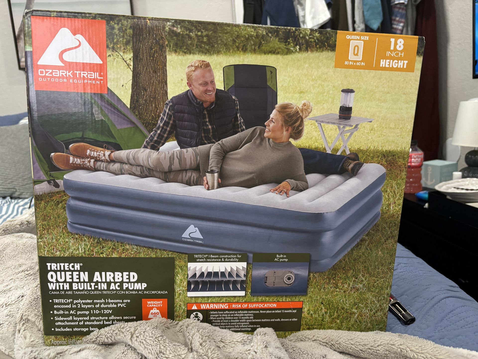 Never used open box OT Tritech Queen Air bed W/ Pump