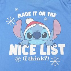 Girls Sm Disney Lilo & Stitch Christmas T-shirt Santa Nice List (I Think) 