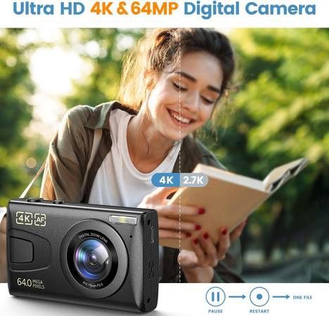 Digital Camera 4K Autofocus Vlogging Camera with 32GB Card, 64MP 18X Zoom Digital Video Camera, Portable YouTube Compact Point Shoot Camera for Teens 